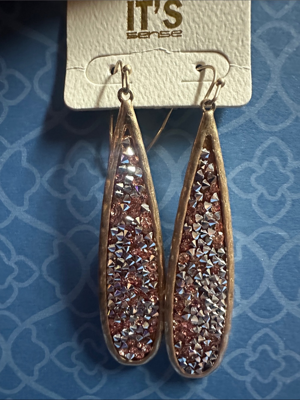 Rose Gold Teardrop Glitter Dangle Earrings